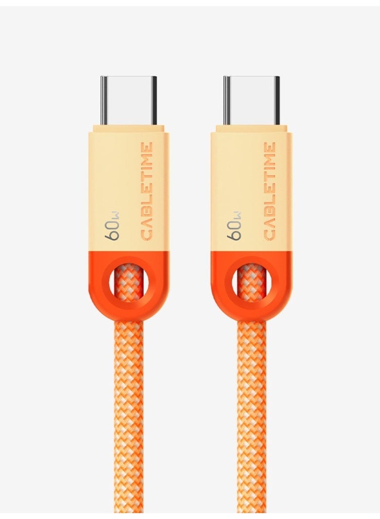 كابل تايم كابل شحن سريع مضفر USB-C إلى USB-C بقدرة 60 واط، يدعم تقنية الشحن السريع PD بقدرة 60 واط و3 أمبير، متوافق مع أجهزة iPhone 15/16 Pro Max وSamsung Galaxy S24/S23 وGoogle Pixel وiPad Pro/Air وMacBook واللابتوب - مصنوع من النايلون المتين لنقل البيانات. - Image 1